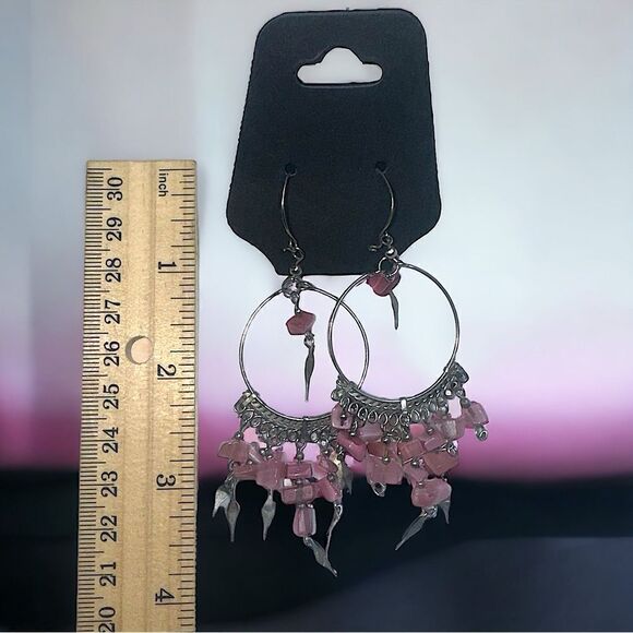 💄Rose Quartz💄 Handcrafted Peruvian Gemstone Chandelier Earrings l 4” l EUC - Picture 3 of 8